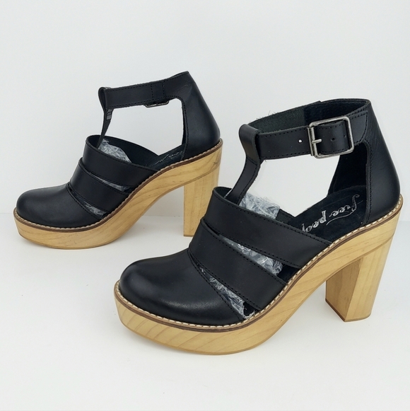 Free People Mix It Up Black Leather Platform Clog Heels EU40 - Picture 12 of 12